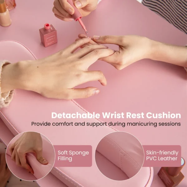 Professionele manicuretafel met 2 kasten 3 lades nagelstudio met polssteun metalen poten voor schoonheidssalon spa roze 6