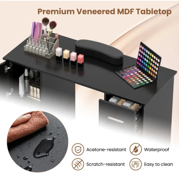 Professionele manicuretafel met 2 kasten 3 lades nagelstudio met polssteun metalen poten voor schoonheidssalon spa zwart 6