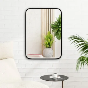 Rechthoekige badkamerspiegel 70 x 50 cm badmeubelspiegel met breukvast wandspiegel met aluminium lijst zwart 1