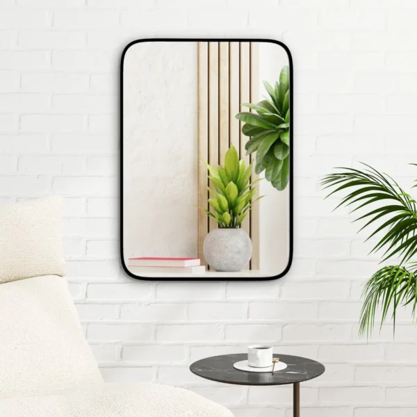 Rechthoekige badkamerspiegel 70 x 50 cm badmeubelspiegel met breukvast wandspiegel met aluminium lijst zwart 1