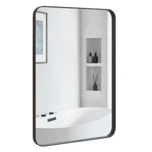 Rechthoekige wandspiegel 51 x 81 cm make upspiegel voor kleedkamer badkamer hal moderne wandspiegel met metalen lijst zwart 1