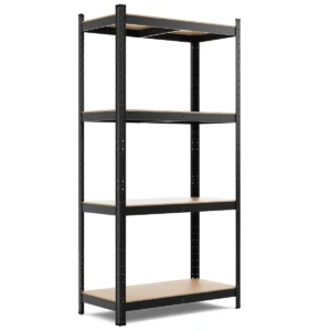 Rek voor zware lasten opbergrek met 4 niveaus met metalen frame metalen rek belastbaar tot 720 kg kelderrek werkplaatsrek (zwart) 1