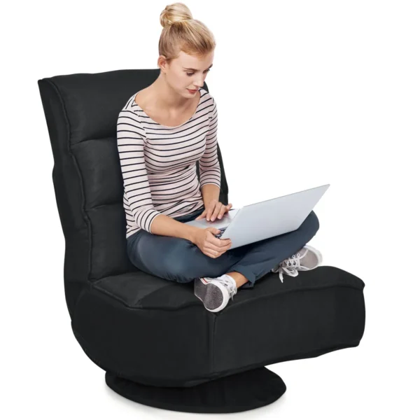Relax fauteuil verstelbare opklapbare fauteuil draaibare vloer stoel vouwbare vloerstoel voor volwassenen zwart 2