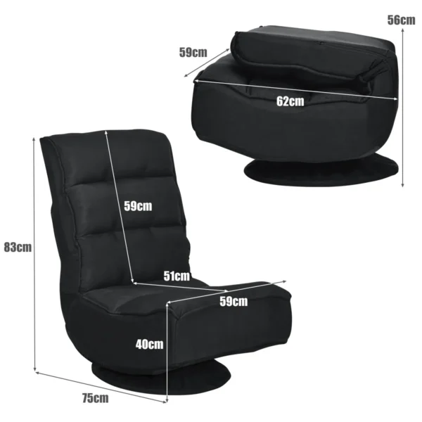 Relax fauteuil verstelbare opklapbare fauteuil draaibare vloer stoel vouwbare vloerstoel voor volwassenen zwart 3