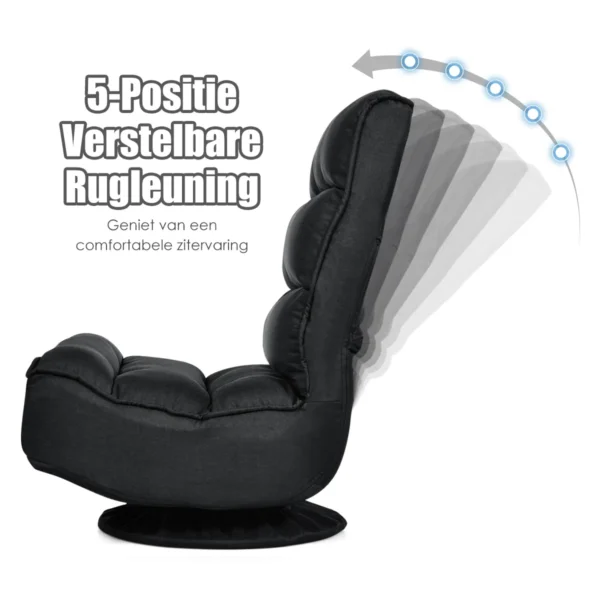 Relax fauteuil verstelbare opklapbare fauteuil draaibare vloer stoel vouwbare vloerstoel voor volwassenen zwart 5