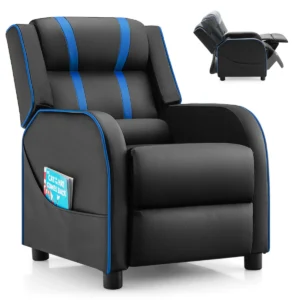 Relaxfauteuil met zijvakken ergonomische kunstleeren bank 69 x 53 x 74 cm zwart + blauw 1