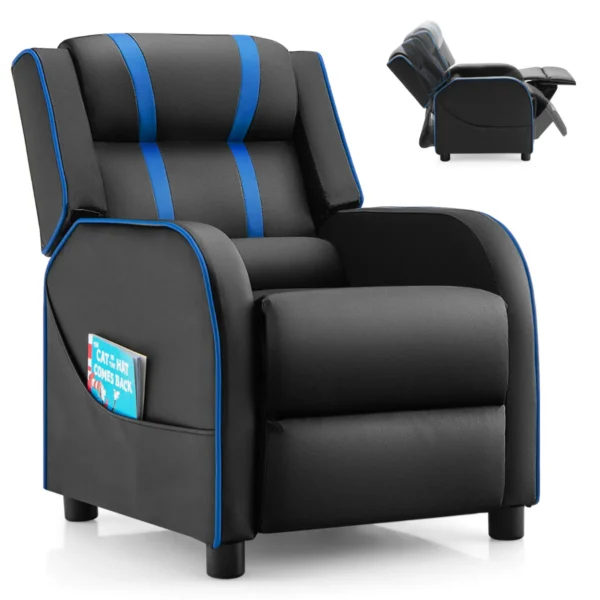 Relaxfauteuil met zijvakken ergonomische kunstleeren bank 69 x 53 x 74 cm zwart + blauw 1