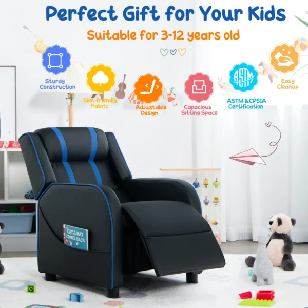 Relaxfauteuil met zijvakken ergonomische kunstleeren bank 69 x 53 x 74 cm zwart + blauw 2