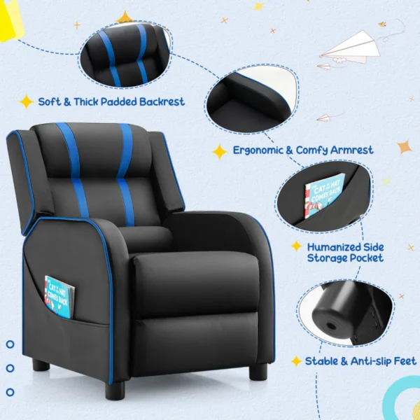Relaxfauteuil met zijvakken ergonomische kunstleeren bank 69 x 53 x 74 cm zwart + blauw 3