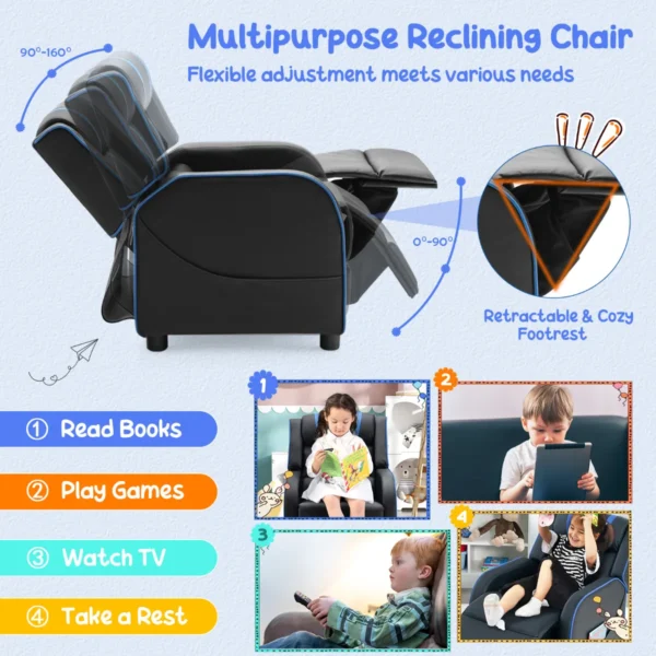 Relaxfauteuil met zijvakken ergonomische kunstleeren bank 69 x 53 x 74 cm zwart + blauw 6