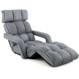 Relaxstoel 5 voudig verstelbaar opvouwbare vloerstoel met handvat & rugleuning vloerligbed voor gaming & slapen & lezen grijs 1
