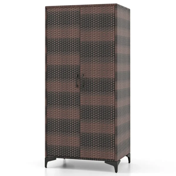 Rieten kledingkast met 2 deuren 157 cm hoge pe rotan kledingkast met kledingstang en 4 vakken kledingorganizer bruin 2