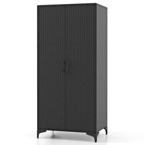 Rieten kledingkast met 2 deuren 157 cm hoge pe rotan kledingkast met kledingstang en 4 vakken kledingorganizer zwart 2