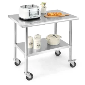 Roestvrijstalen keukentafel werktafel gastronomietafel roestvrij staal bereidingtafel met tussenbord zilver 1