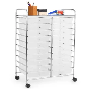 Rolbare opbergtrolley met 20 lades opbergwagen opbergruimte met bovenblad en 4 wielen mobiele rolwagen (transparant) 1