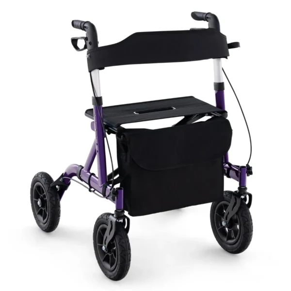 Rollator opvouwbaar en licht met zitting 2 in 1 rolstoel & reiserollator loophulp 6 voudig in hoogte verstelbaar met tas paars 2