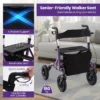 Rollator opvouwbaar en licht met zitting 2 in 1 rolstoel & reiserollator loophulp 6 voudig in hoogte verstelbaar met tas paars 7