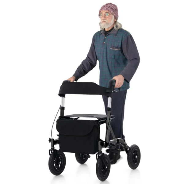 Rollator opvouwbaar en licht met zitting 2 in 1 rolstoel & reiserollator loophulp 6 voudig in hoogte verstelbaar met tas zwart 1
