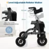 Rollator opvouwbaar en licht met zitting 2 in 1 rolstoel & reiserollator loophulp 6 voudig in hoogte verstelbaar met tas zwart 4
