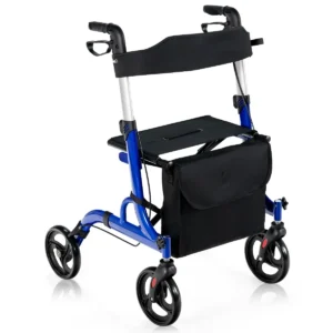 Rollator opvouwbaar en licht met zitting loophulp 6 voudig in hoogte verstelbaar loopwagen met tas en stokhouder & 2 remmen blauw 1