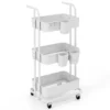Rollende trolley met 3 etages opvouwbare opslagtrolley 3 hangende kopjes 6 haken universele vergrendelbare metalen wielen wit 2