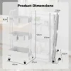 Rollende trolley met 3 etages opvouwbare opslagtrolley 3 hangende kopjes 6 haken universele vergrendelbare metalen wielen wit 3