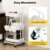 Rollende trolley met 3 etages opvouwbare opslagtrolley 3 hangende kopjes 6 haken universele vergrendelbare metalen wielen wit 6