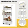 Rollende trolley met 3 etages opvouwbare opslagtrolley 3 hangende kopjes 6 haken universele vergrendelbare metalen wielen wit 7