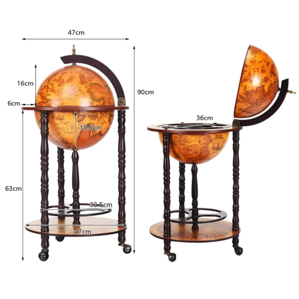 Rollende wereldbol wijnbar standaard 16e eeuwse italiaanse replica likeurfles plank houten wereldbol wijnhouder voor thuis bar 2