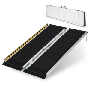 Rolstoelhelling inklapbare helling draagbaar en antislip oprijplaat aluminium drempelhelling voor rolstoel trappen deuren (122 x 74 cm) 1