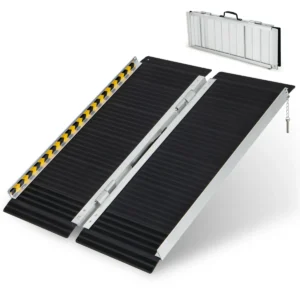 Rolstoelhelling klaphelling draagbaar en antislip oprijplaat aluminium drempelhelling voor rolstoel trappen deuren (91 x 74 cm) 1