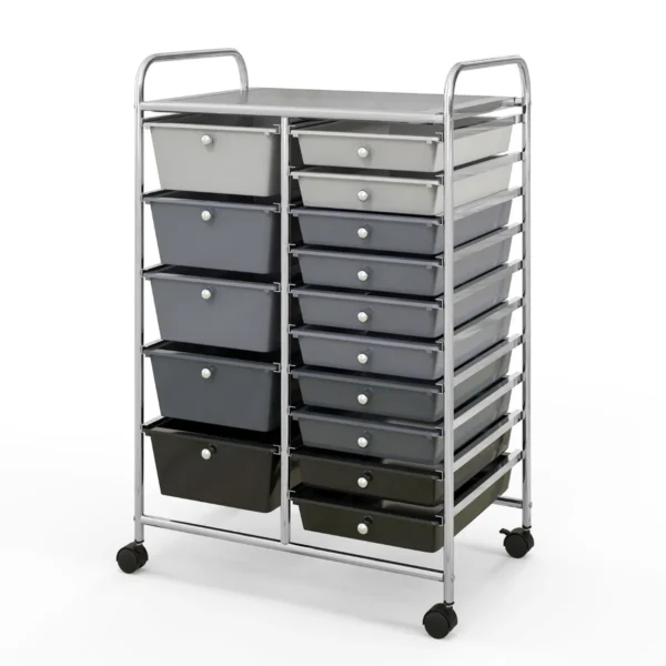 Rolwagen met 15 stapelbare laden ladewagen rolcontainer met legplank badkamerrolwagen opbergwagen 63 x 37 x 87 cm gradiënt zwart 2