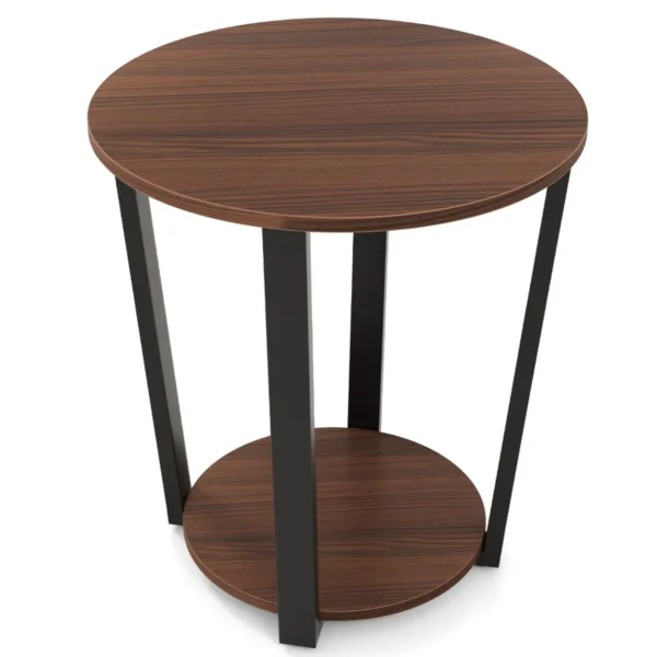 Ronde bijzettafel 2 laags accenttafel met open plank banktafel met metalen frame industrieel nachtkastje voor woonkamer bruin 2