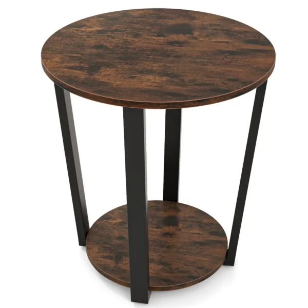 Ronde bijzettafel 2 laags accenttafel met open plank banktafel met metalen frame industrieel nachtkastje voor woonkamer koffie 2