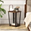Ronde bijzettafel 2 laags accenttafel met open plank banktafel met metalen frame industrieel nachtkastje voor woonkamer koffie 7