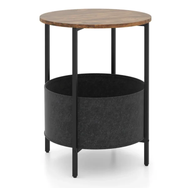 Ronde bijzettafel voor kleine ruimtes 2 niveaus bijzettafel met verwijderbare stoffen mand salontafel nachtkastje 44 x 61 cm bruin 2