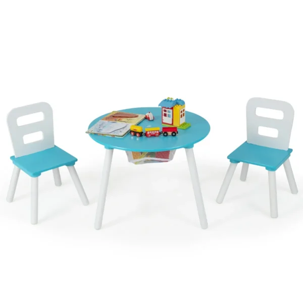 Ronde kindertafel en stoel set 3 delige kinderen houten activiteit tafel meubels set met net centrum opbergruimte knutselen maaltijden groen 2
