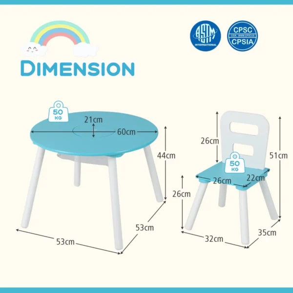 Ronde kindertafel en stoel set 3 delige kinderen houten activiteit tafel meubels set met net centrum opbergruimte knutselen maaltijden groen 3