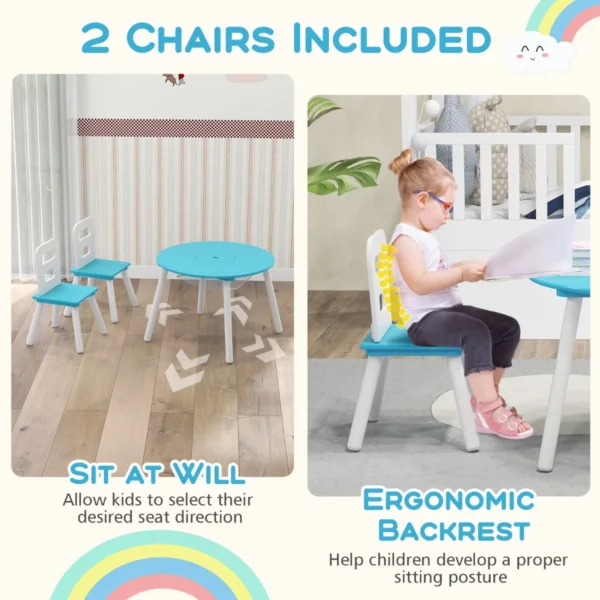 Ronde kindertafel en stoel set 3 delige kinderen houten activiteit tafel meubels set met net centrum opbergruimte knutselen maaltijden groen 5