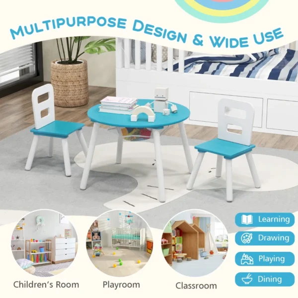 Ronde kindertafel en stoel set 3 delige kinderen houten activiteit tafel meubels set met net centrum opbergruimte knutselen maaltijden groen 6