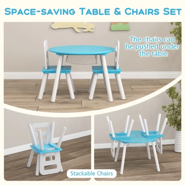 Ronde kindertafel en stoel set 3 delige kinderen houten activiteit tafel meubels set met net centrum opbergruimte knutselen maaltijden groen 7