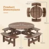 Ronde picknicktafelset voor 2 8 personen ronde kampeertafel met 4 ingebouwde banken 5 cm parasolgat buitentafel en stoelen bruin 3