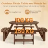 Ronde picknicktafelset voor 2 8 personen ronde kampeertafel met 4 ingebouwde banken 5 cm parasolgat buitentafel en stoelen bruin 4