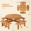 Ronde picknicktafelset voor 2 8 personen ronde kampeertafel met 4 ingebouwde banken 5 cm parasolgat buitentafel en stoelen geel 3