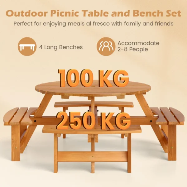 Ronde picknicktafelset voor 2 8 personen ronde kampeertafel met 4 ingebouwde banken 5 cm parasolgat buitentafel en stoelen geel 4
