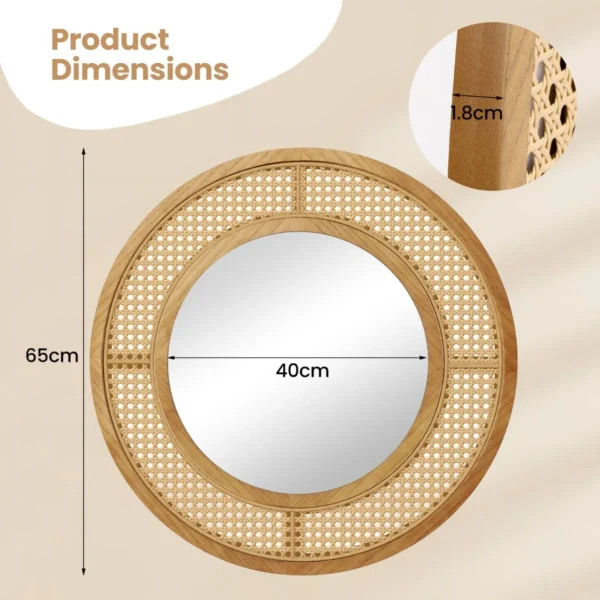 Ronde rotan wandspiegel 65cm houten frame spiegel met aluminium glas metalen haak en expansieschroef decoratieve spiegel 3