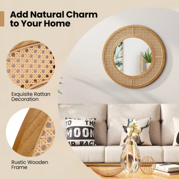 Ronde rotan wandspiegel 65cm houten frame spiegel met aluminium glas metalen haak en expansieschroef decoratieve spiegel 5