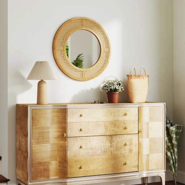 Ronde rotan wandspiegel 65cm houten frame spiegel met aluminium glas metalen haak en expansieschroef decoratieve spiegel 7