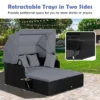 Rotan ligstoel voor 2 personen tuinligstoel met dak & uitklapbare zijtafels tweepersoons ligbed loungebed voor tuin terras grijs 7