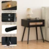 Rotan nachtkastje bohemian nachtkastje met één lade en massief houten poten houten bijzettafel voor slaapkamer woonkamer 7